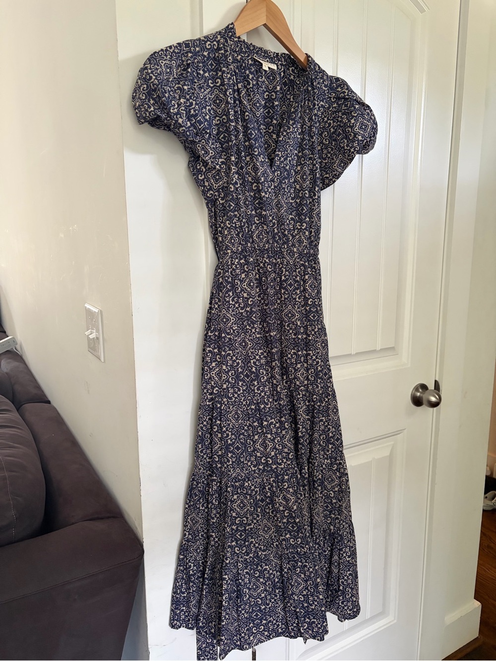 LaRoque Original Navy Cotton Puff Sleeve Tiered Maxi Dress S